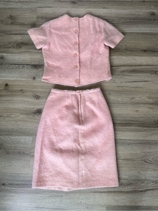 Bobbie Brooks Dresses & Skirts - Vintage 1960s Bobbie Brooks Pink Angora Wool Skirt Suit Set USA Women's 2 Pc